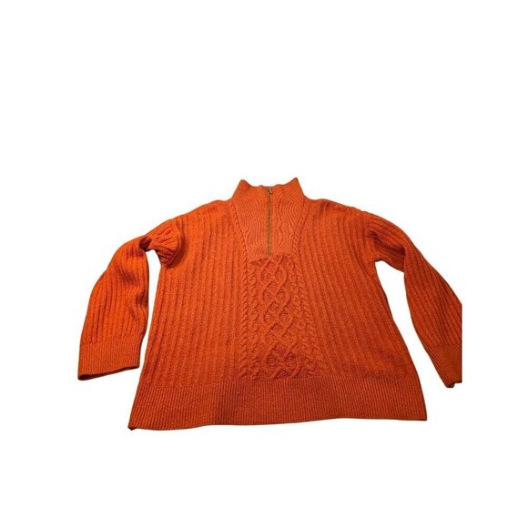 St. Johns Bay Orange Cable Knit Half-Zip Sweater XL Polyester/Spandex - Picture 2 of 11
